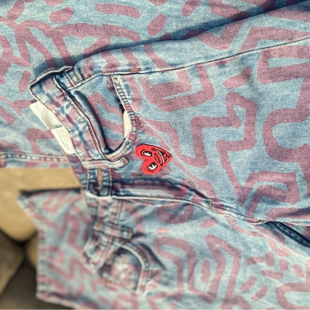 H&M Stylish Blue and Pink Patterned Little Girl Jeans